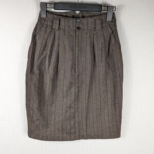 Vintage JR’S Skirt Size 7 Brown Pinstripe High Waist Midi Pencil Made in Taiwan
